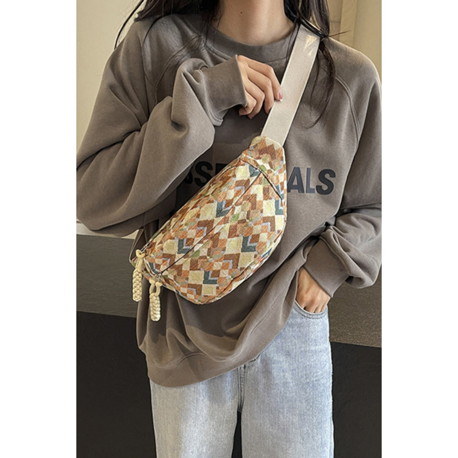 Adjustable Strap Canvas Sling Bag Khaki / One Size Apparel and Accessories