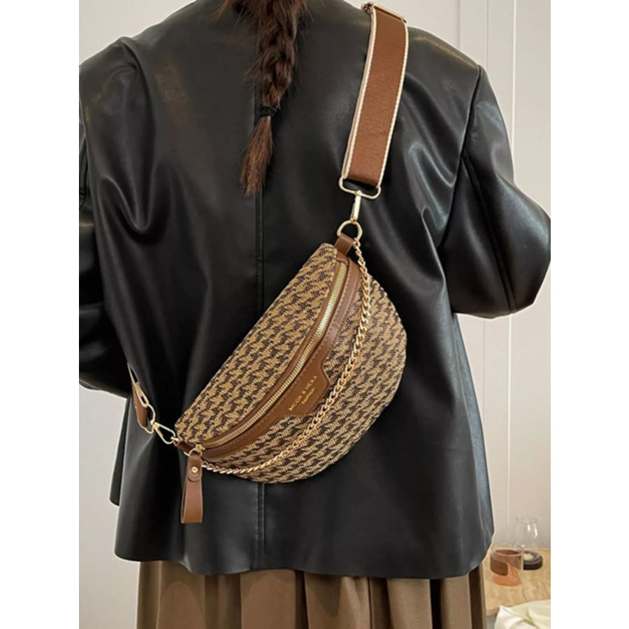 Adjustable Strap Chain Accent Crossbody Bag Khaki / One Size Apparel and Accessories
