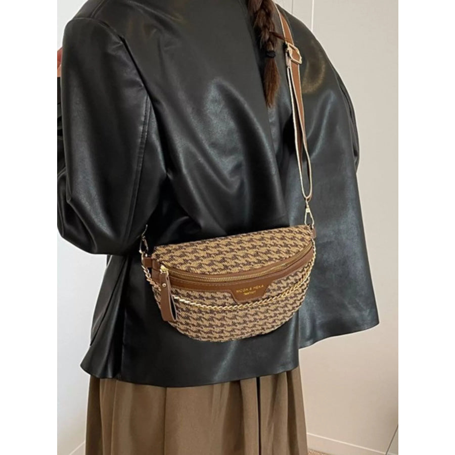 Adjustable Strap Chain Accent Crossbody Bag Khaki / One Size Apparel and Accessories