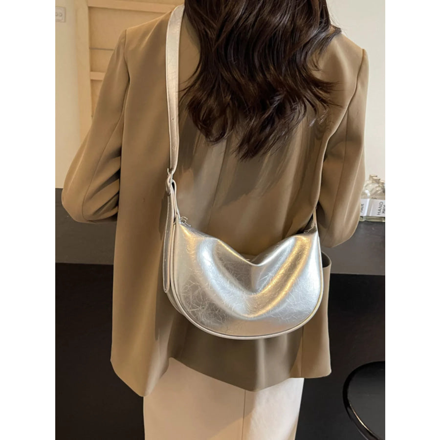 Adjustable Strap Crescent Crossbody Bag Silver / One Size Apparel and Accessories
