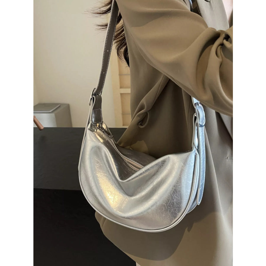 Adjustable Strap Crescent Crossbody Bag Silver / One Size Apparel and Accessories