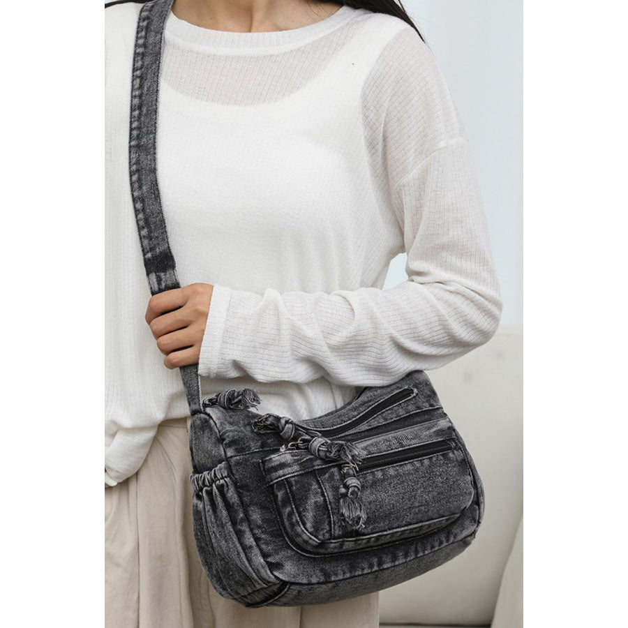 Adjustable Strap Denim Crossbody Bag Apparel and Accessories