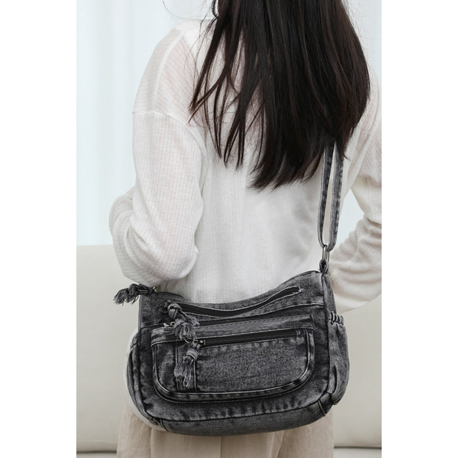 Adjustable Strap Denim Crossbody Bag Apparel and Accessories