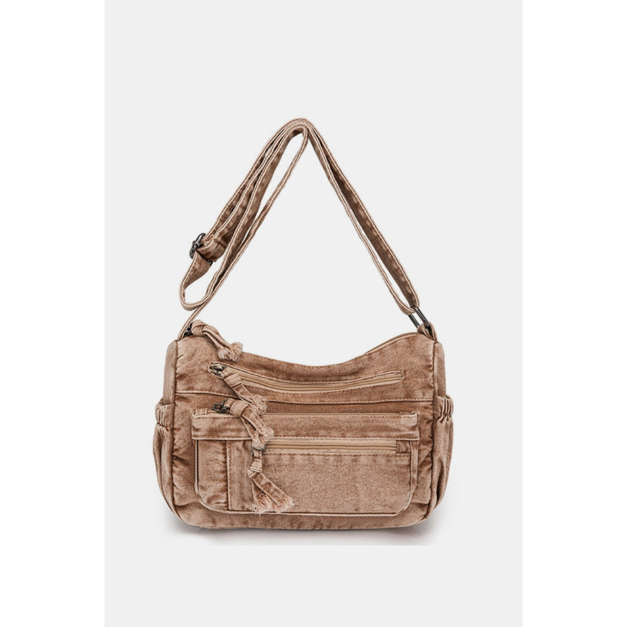 Adjustable Strap Denim Crossbody Bag Camel / One Size Apparel and Accessories