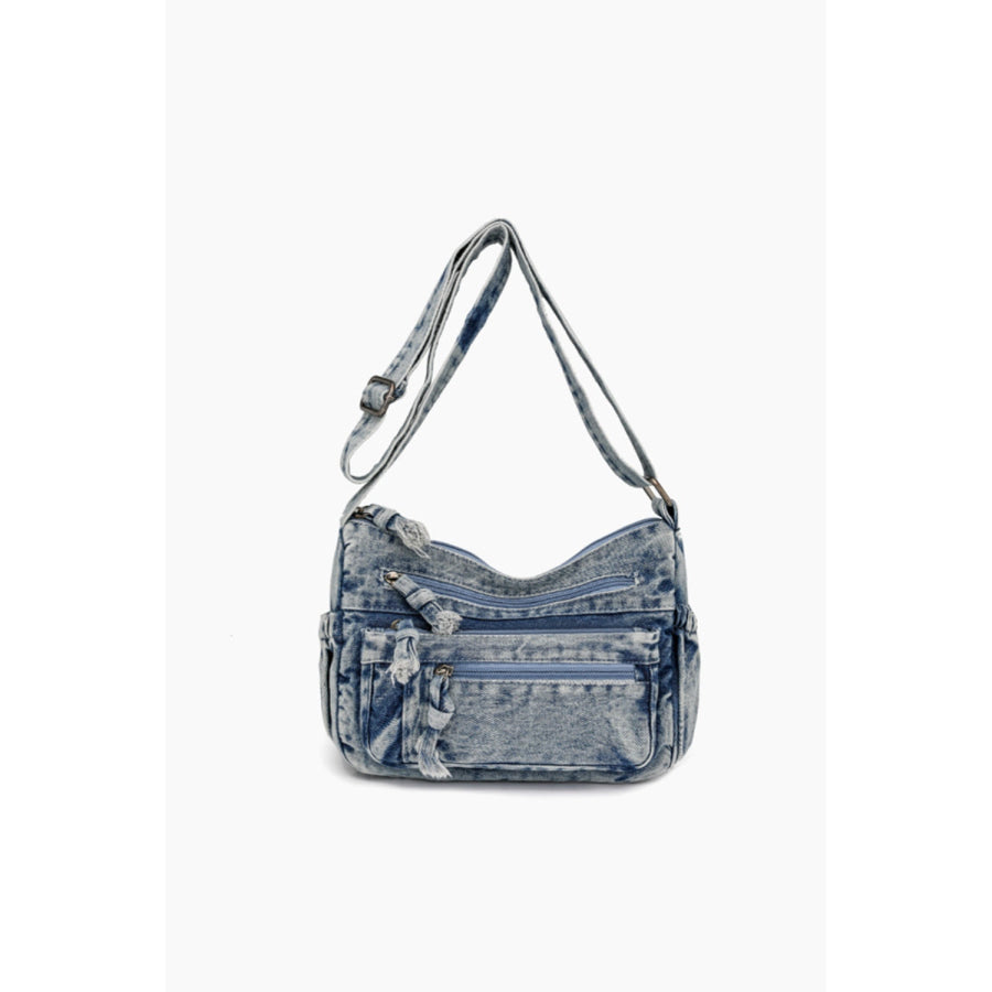 Adjustable Strap Denim Crossbody Bag Medium / One Size Apparel and Accessories