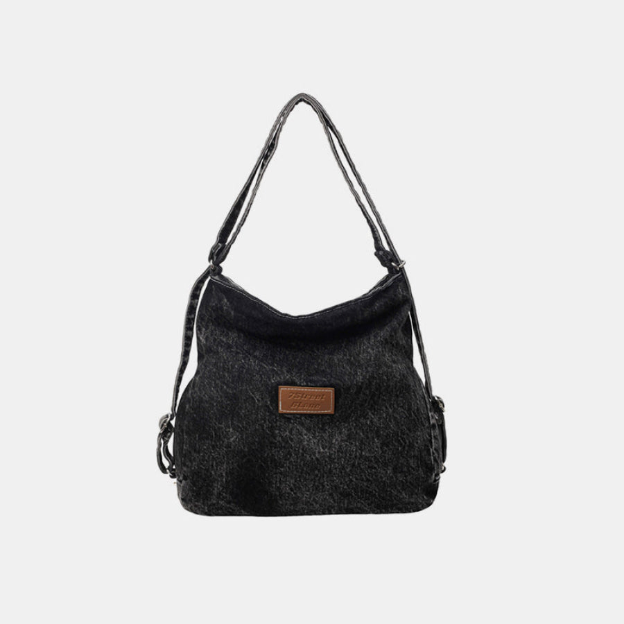 Adjustable Strap Denim Shoulder Bag Black / One Size Apparel and Accessories