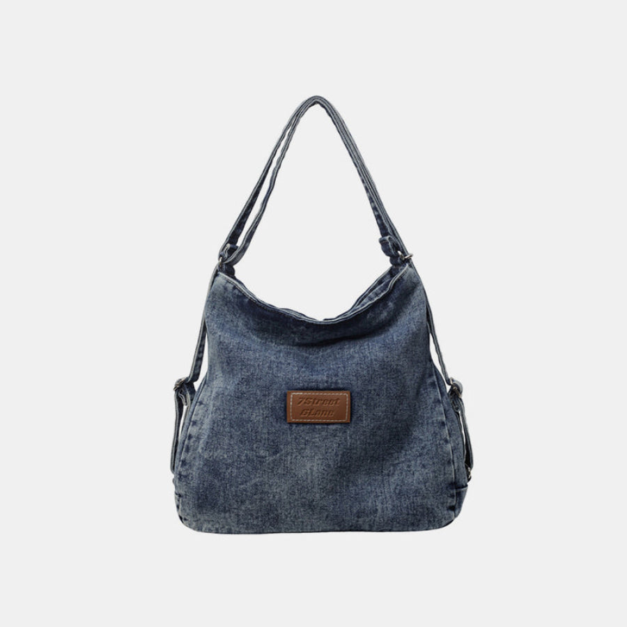 Adjustable Strap Denim Shoulder Bag Medium / One Size Apparel and Accessories