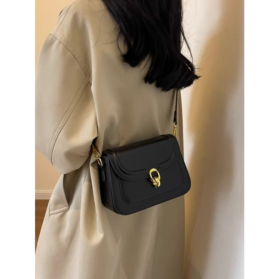 Adjustable Strap Flap Crossbody Bag Black / One Size Apparel and Accessories