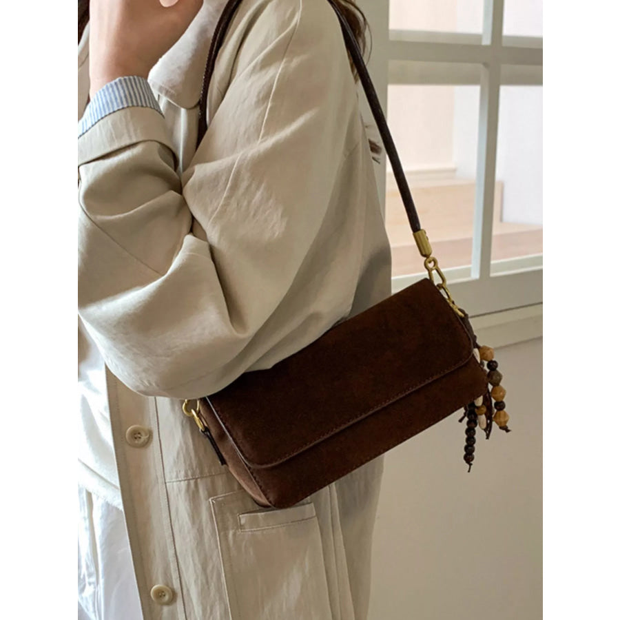 Adjustable Strap Flap Shoulder Bag Brown / One Size Apparel and Accessories