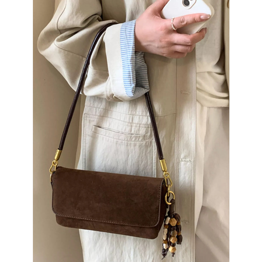 Adjustable Strap Flap Shoulder Bag Brown / One Size Apparel and Accessories