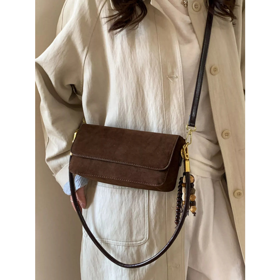 Adjustable Strap Flap Shoulder Bag Brown / One Size Apparel and Accessories