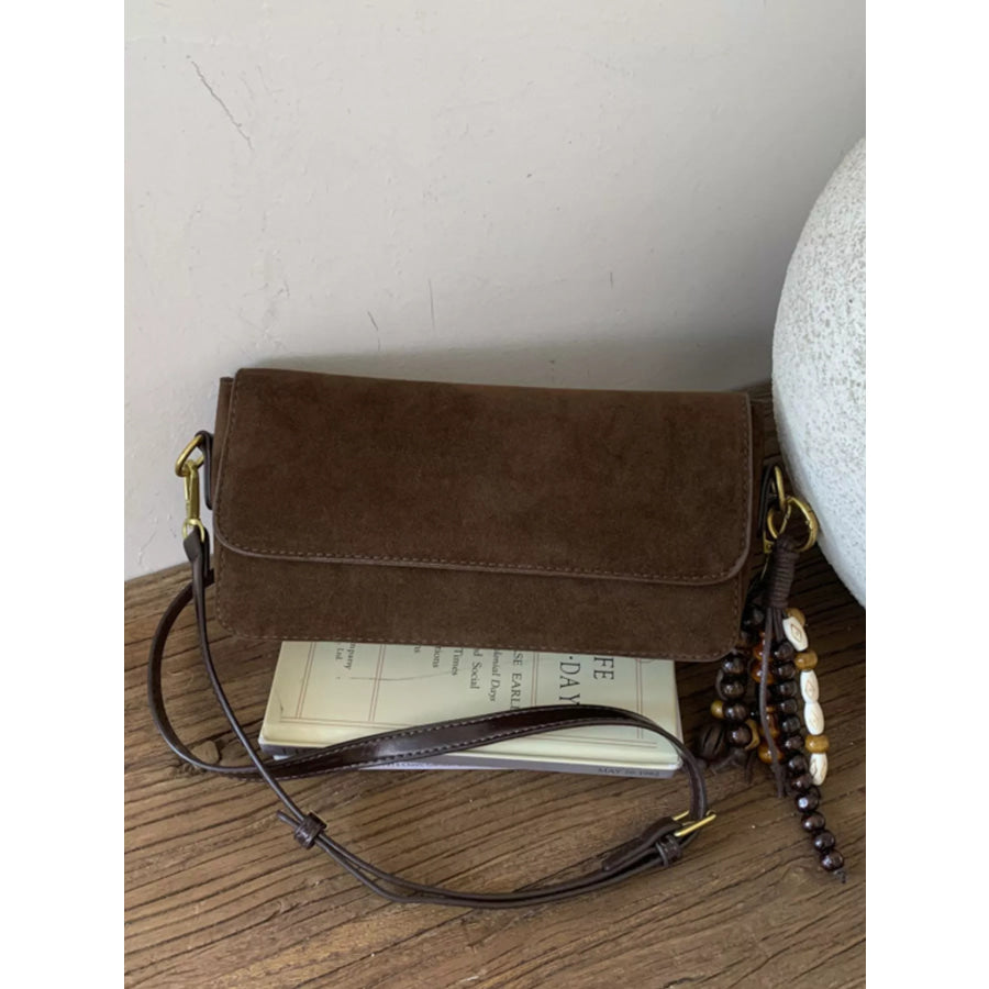 Adjustable Strap Flap Shoulder Bag Brown / One Size Apparel and Accessories
