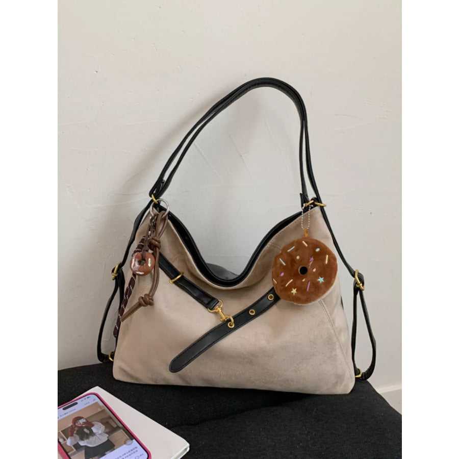 Adjustable Strap Handbag with Charm Khaki / One Size Apparel and Accessories