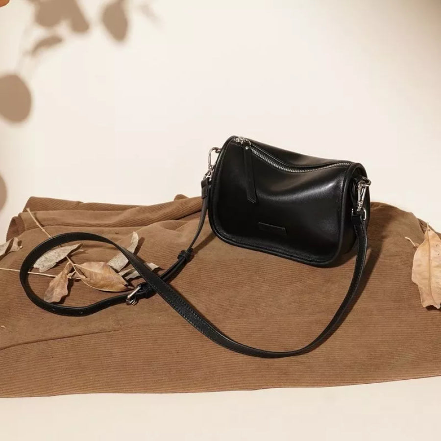 Adjustable Strap Leather Crossbody Bag Black / One Size Apparel and Accessories