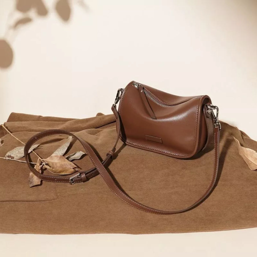 Adjustable Strap Leather Crossbody Bag Caramel / One Size Apparel and Accessories