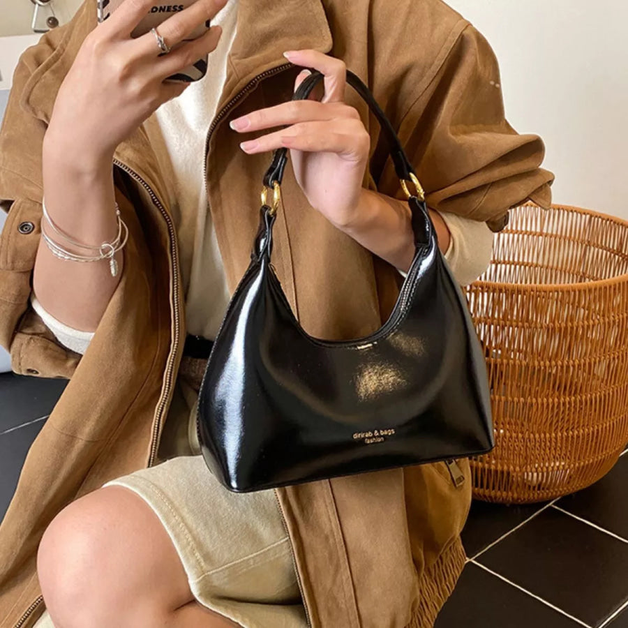 Adjustable Strap Leather Shoulder Bag Black / One Size Apparel and Accessories