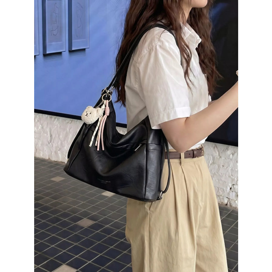 Adjustable Strap Leather Shoulder Bag Black / onesize Apparel and Accessories