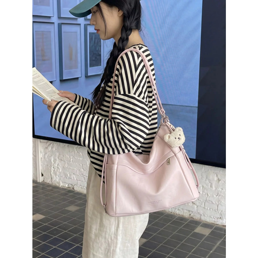 Adjustable Strap Leather Shoulder Bag Blush Pink / onesize Apparel and Accessories