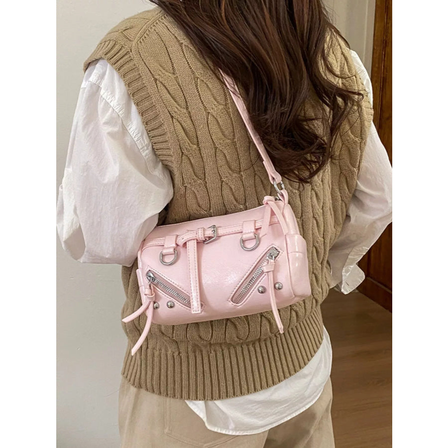 Adjustable Strap Leather Shoulder Bag Pink / onesize Apparel and Accessories