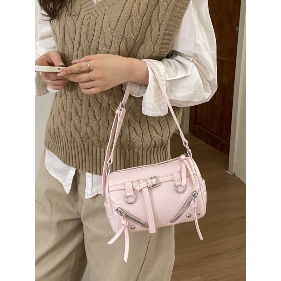 Adjustable Strap Leather Shoulder Bag Pink / onesize Apparel and Accessories