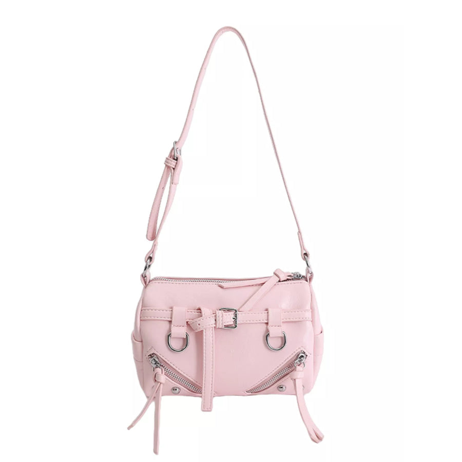 Adjustable Strap Leather Shoulder Bag Pink / onesize Apparel and Accessories