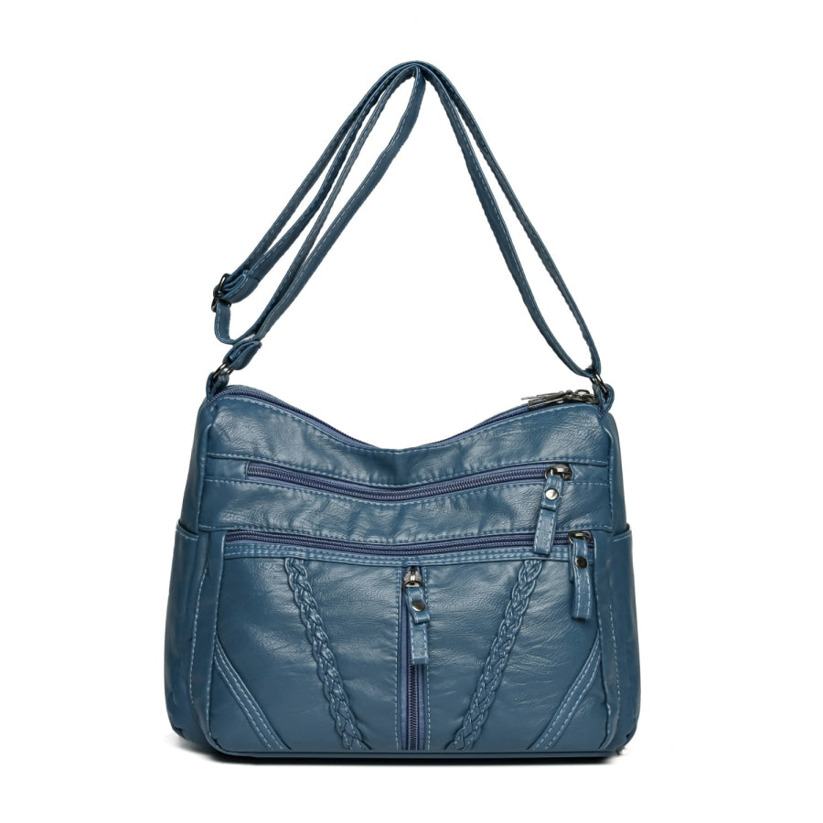 Adjustable Strap PU Leather Shoulder Bag Dusty Blue / One Size Apparel and Accessories