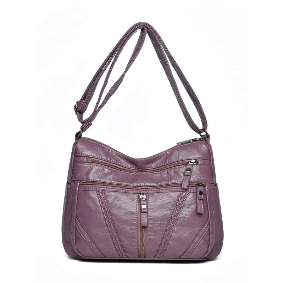 Adjustable Strap PU Leather Shoulder Bag Mauve / One Size Apparel and Accessories