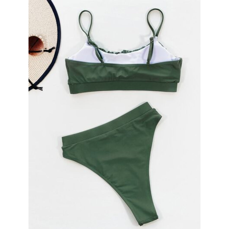 Adjustable Strap Ruched Two - Piece Swim Set Apparel and Accessories