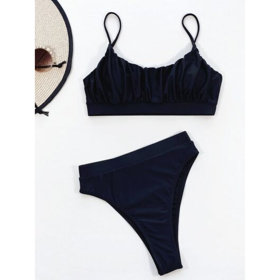 Adjustable Strap Ruched Two - Piece Swim Set Black / S Apparel and Accessories