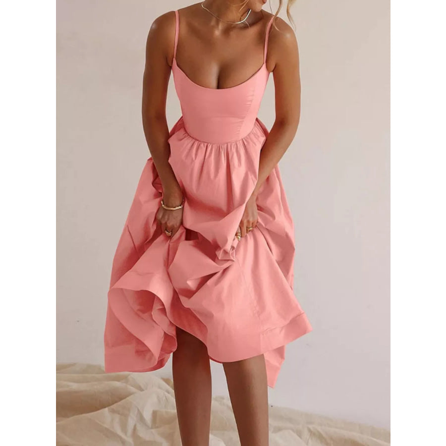 Adjustable Strap Scoop Neck Midi Dress Blush Pink / S Apparel and Accessories