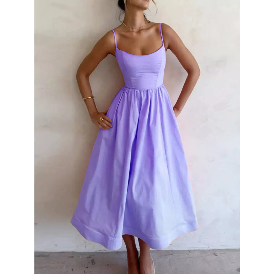 Adjustable Strap Scoop Neck Midi Dress Blue Purple / S Apparel and Accessories