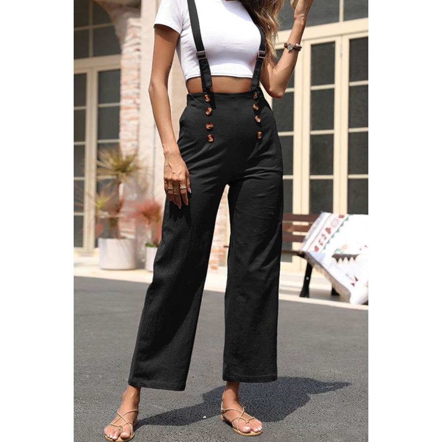 Adjustable Strap Straight Leg Overalls Black / S