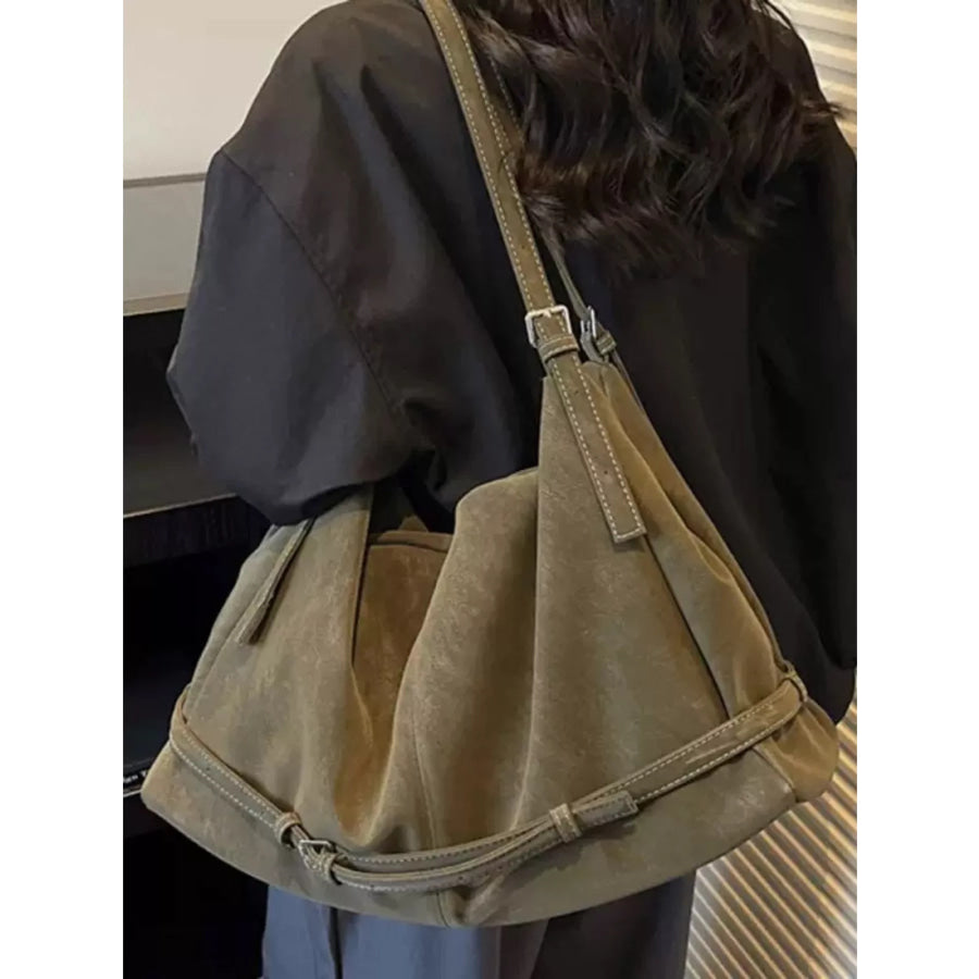 Adjustable Strap Suede Handbag Green / onesize Apparel and Accessories