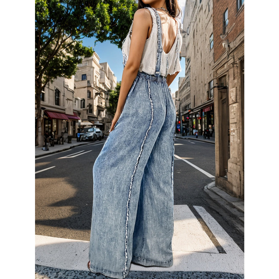 Adjustable Strap Wide Leg Denim Overalls Apparel and Accessories