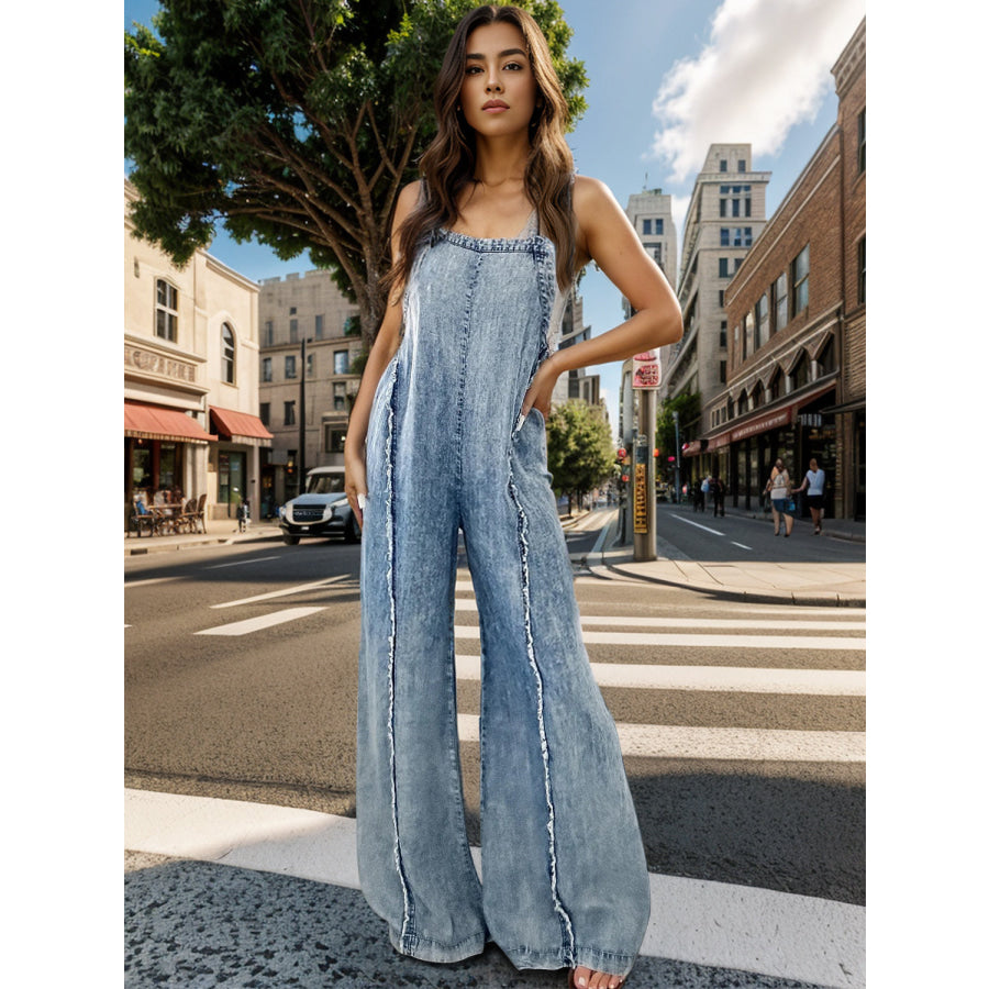 Adjustable Strap Wide Leg Denim Overalls Light / S Apparel and Accessories