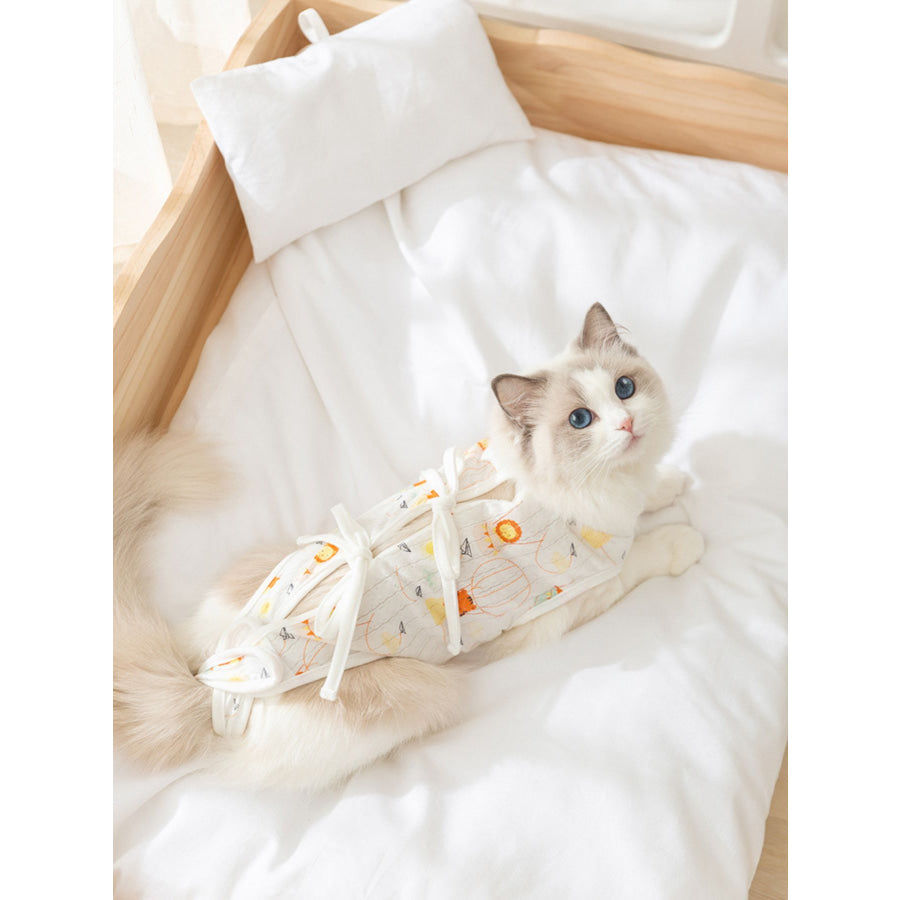 Adjustable Tie Pet Recovery Suit White + Orange / S Apparel and Accessories
