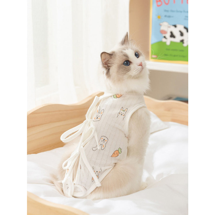 Adjustable Tie Pet Recovery Suit White + Rabbit / S Apparel and Accessories