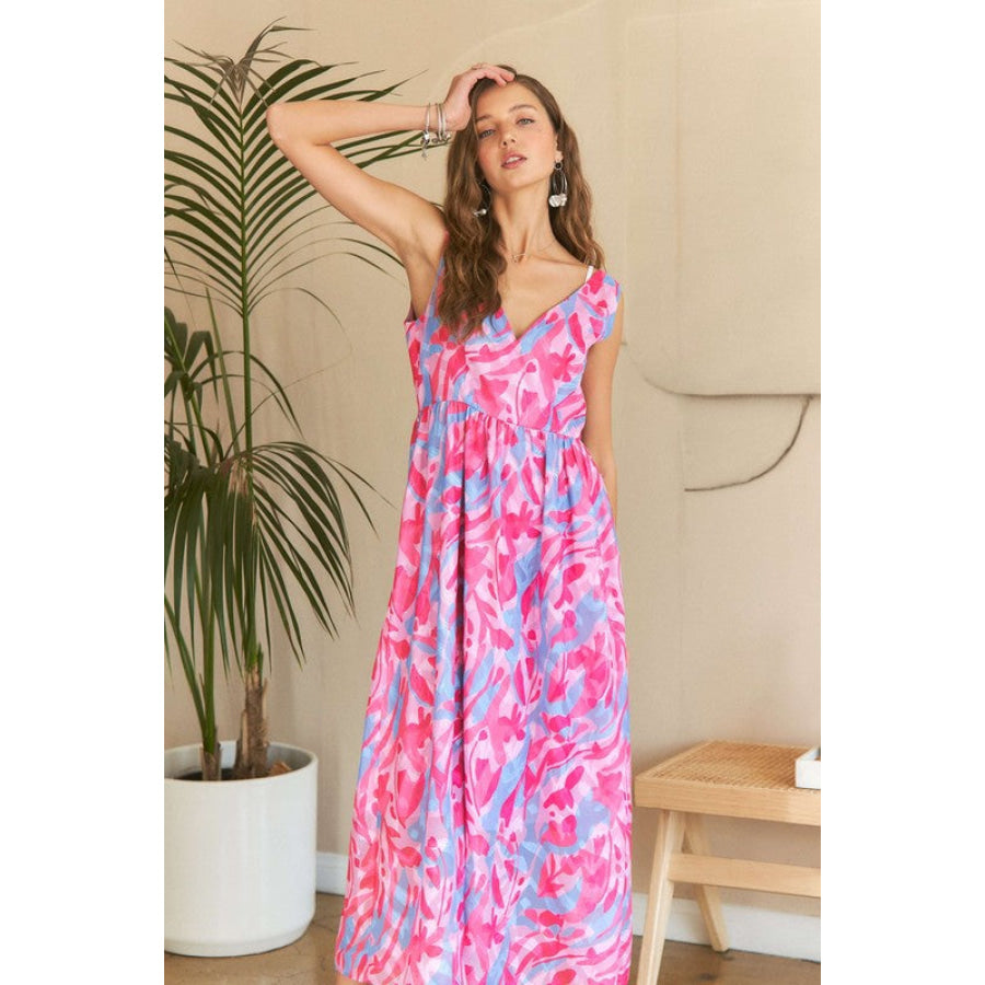 ADORA Abstract Floral V-Neck Maxi Dress Apparel and Accessories