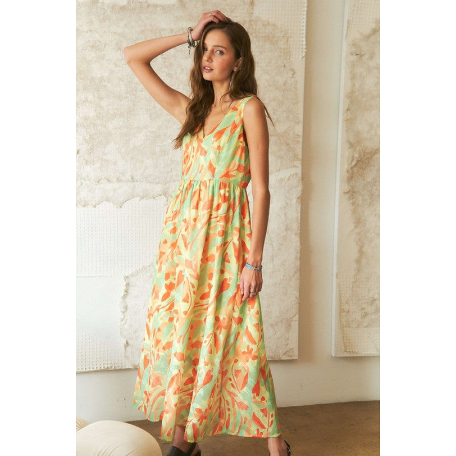 ADORA Abstract Floral V-Neck Maxi Dress Apparel and Accessories