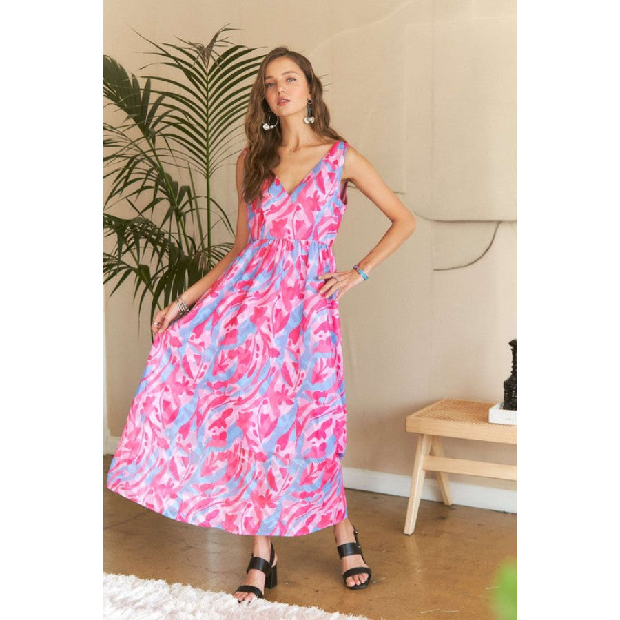 ADORA Abstract Floral V-Neck Maxi Dress Apparel and Accessories