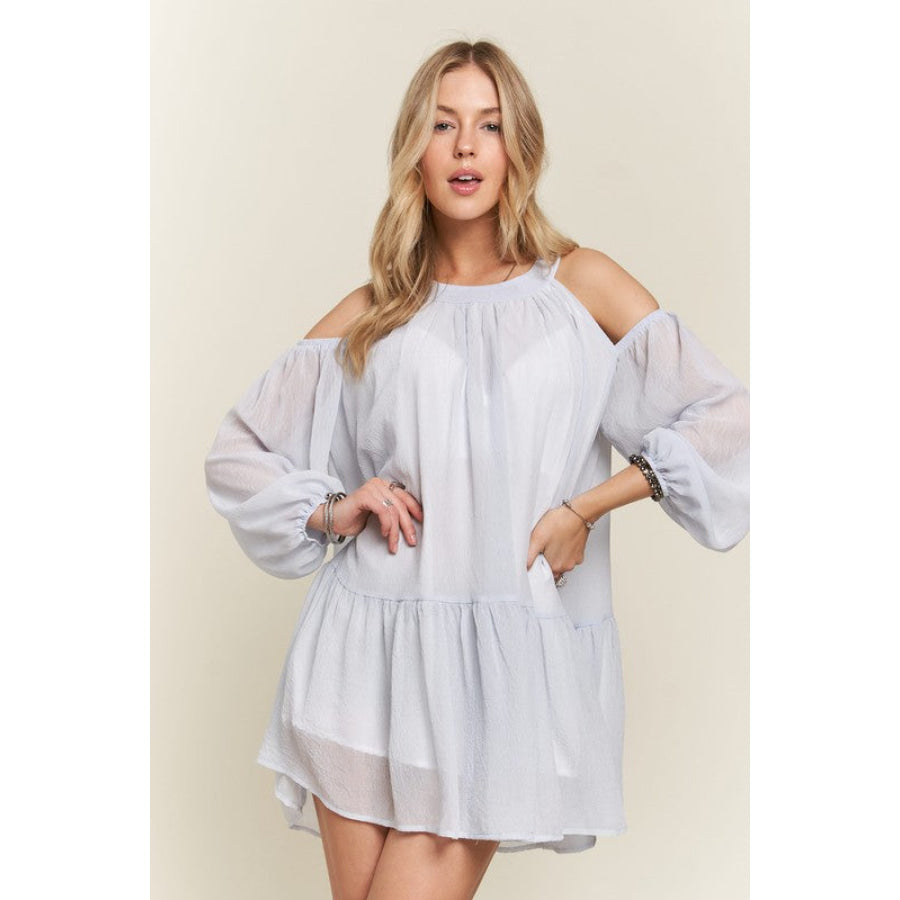 ADORA Cold Shoulder Balloon Sleeve Mini Dress Apparel and Accessories