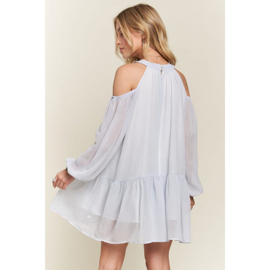 ADORA Cold Shoulder Balloon Sleeve Mini Dress Apparel and Accessories