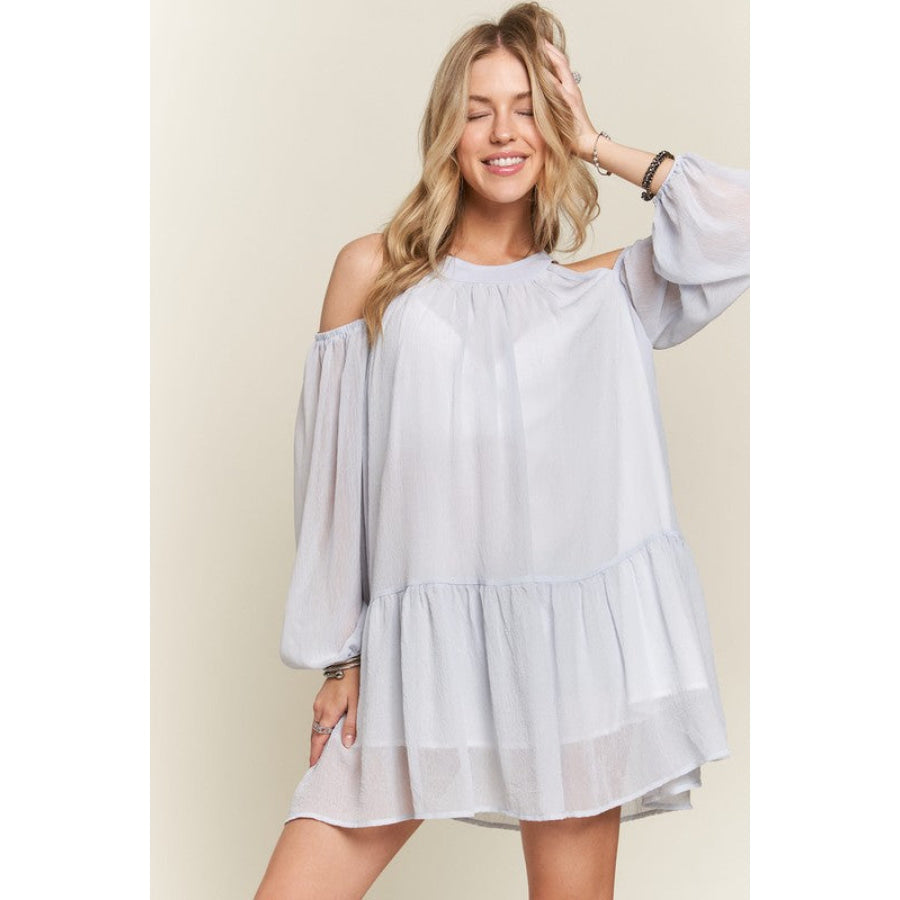 ADORA Cold Shoulder Balloon Sleeve Mini Dress Apparel and Accessories