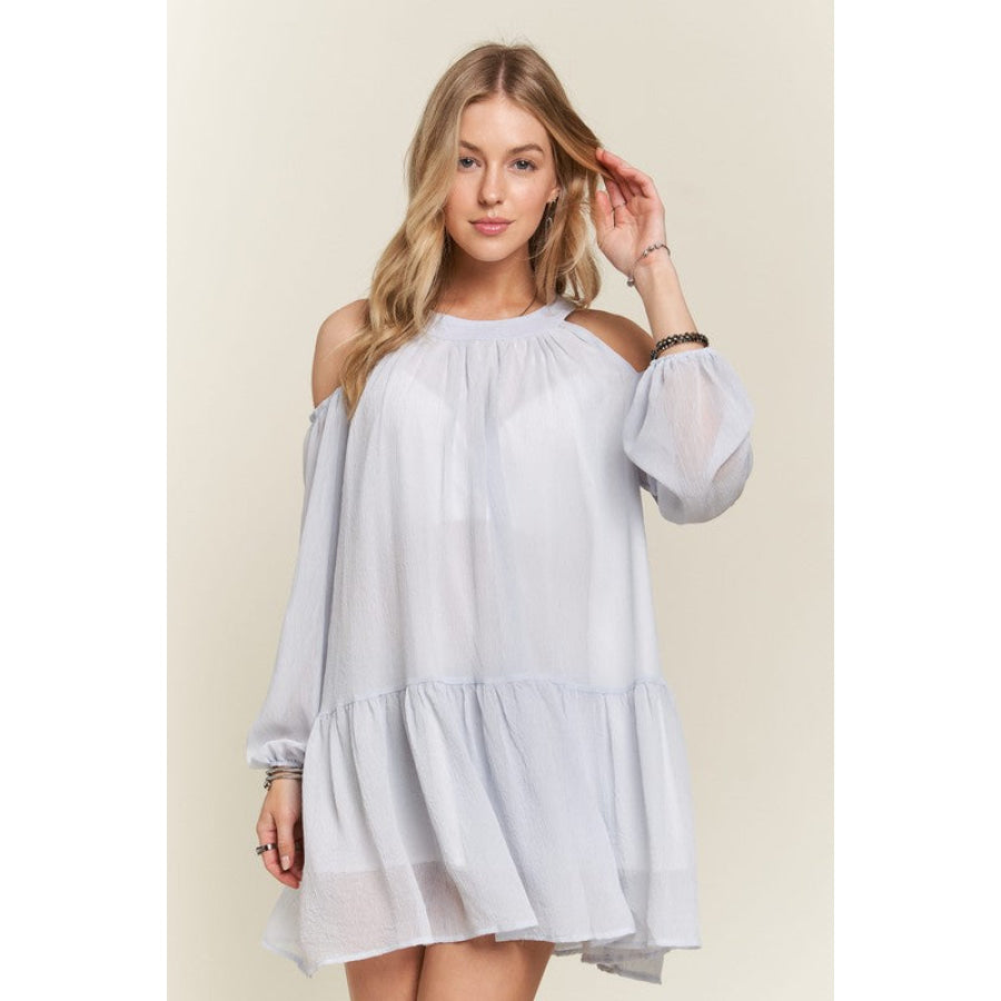 ADORA Cold Shoulder Balloon Sleeve Mini Dress Apparel and Accessories