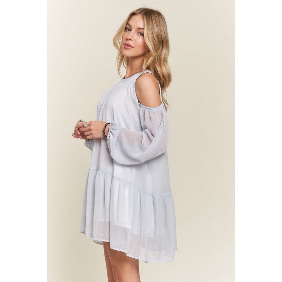 ADORA Cold Shoulder Balloon Sleeve Mini Dress Apparel and Accessories