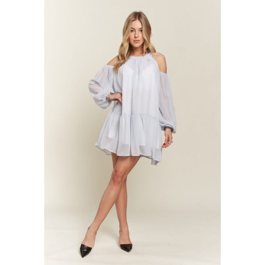 ADORA Cold Shoulder Balloon Sleeve Mini Dress Apparel and Accessories