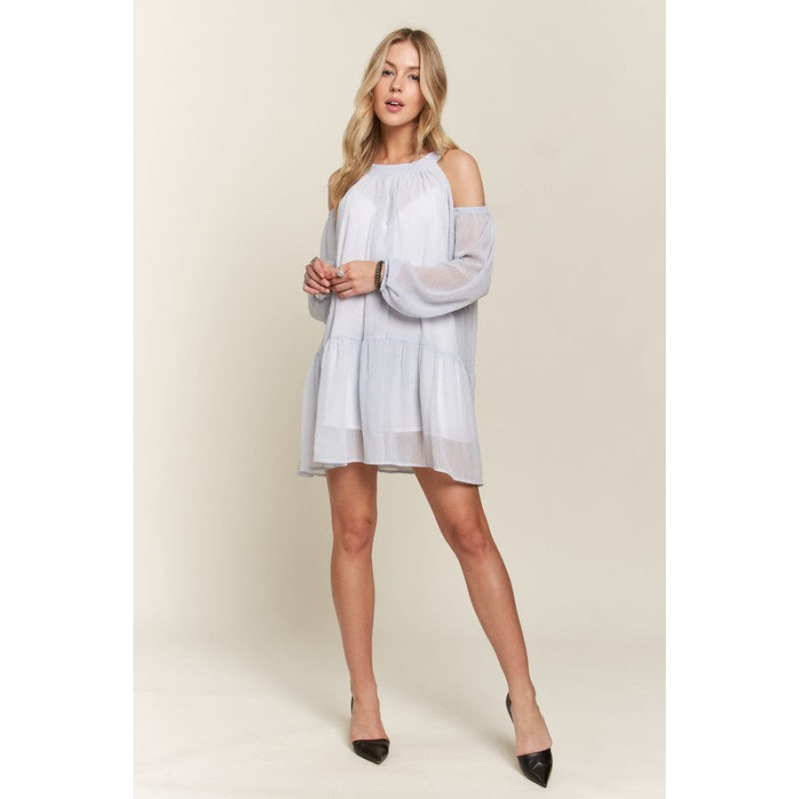 ADORA Cold Shoulder Balloon Sleeve Mini Dress Apparel and Accessories