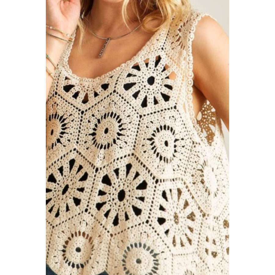 ADORA Crochet Wide Strap Tank Beige / One Size Apparel and Accessories