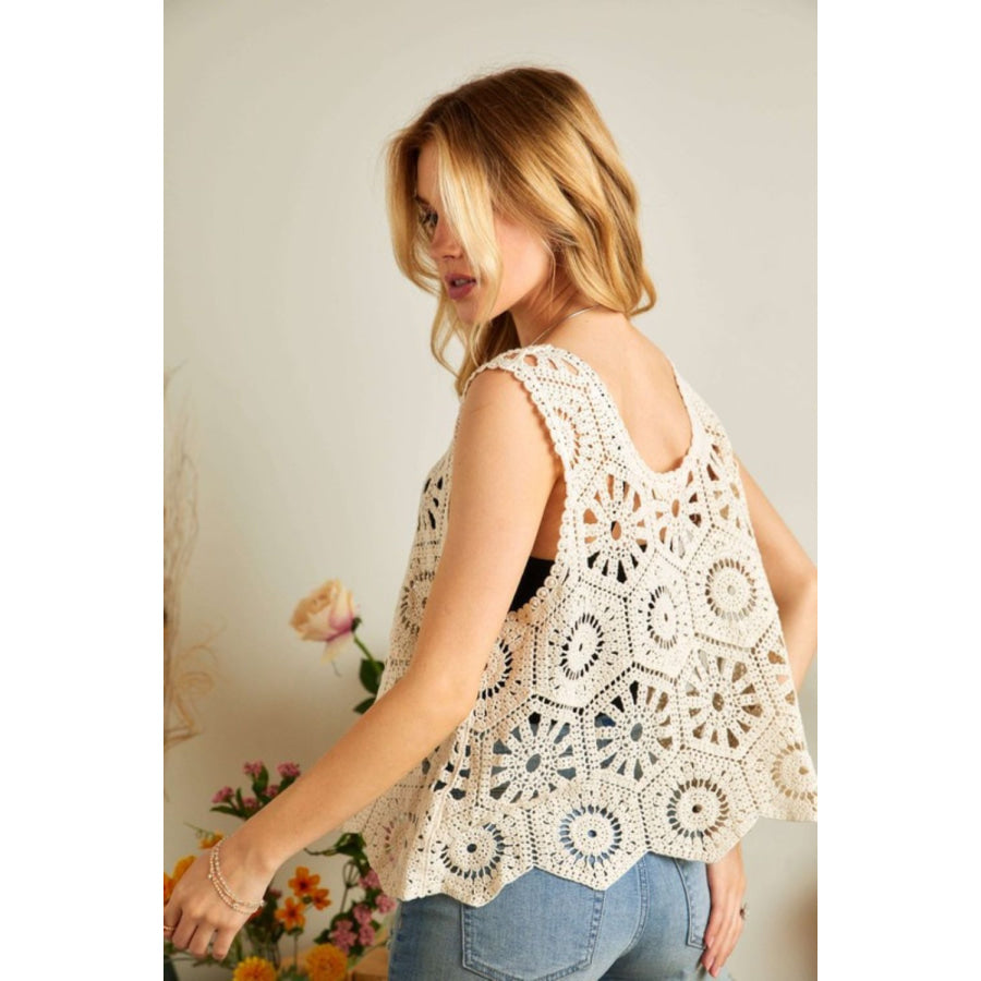 ADORA Crochet Wide Strap Tank Beige / One Size Apparel and Accessories