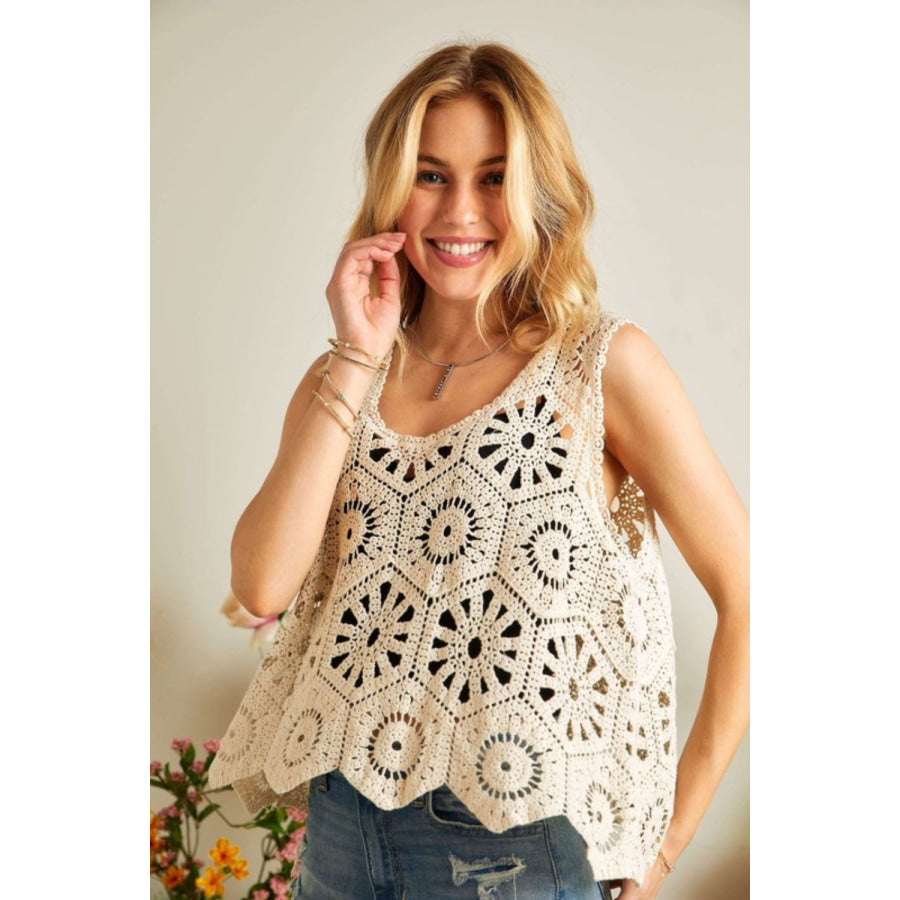 ADORA Crochet Wide Strap Tank Beige / One Size Apparel and Accessories